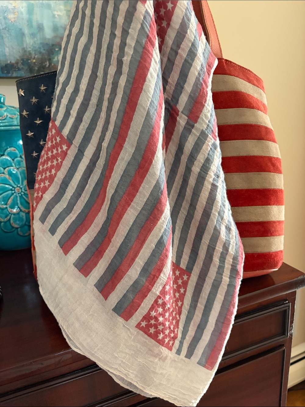Scully vintage American Flag suede and leather zip top tote bag and NWT scarf - Picture 14 of 14